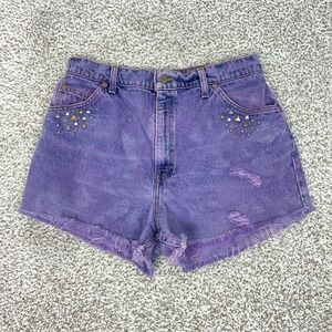 Vintage Levis 951 Shorts Women 14 Purple Denim Studded Cutoff Distressed Raw Hem